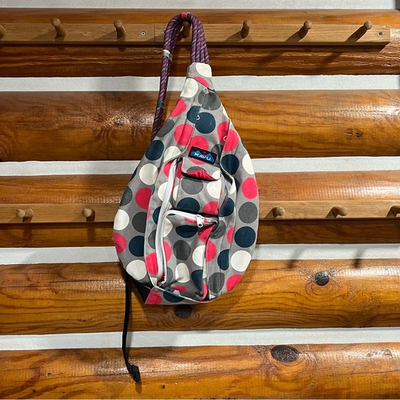 Kavu Gray and Pink Polka Dot Sling Bag - Picture 1 of 7